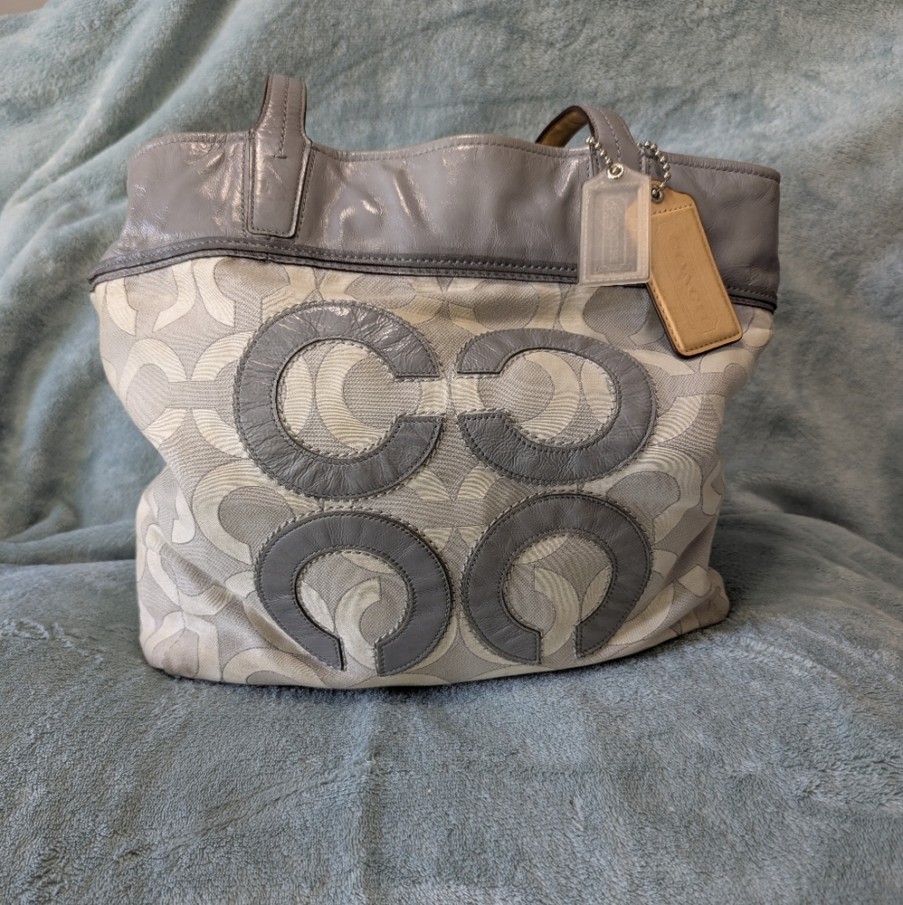 Coach, Audrey, Shoulder bag, , Gray & White, Designer tote